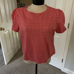 Red and White Puff Sleeve Boxy Blouse